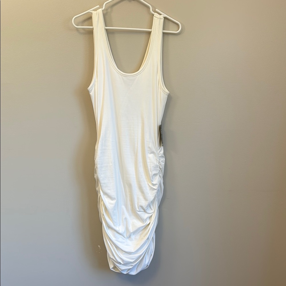 Express White Ruched Midi Dress